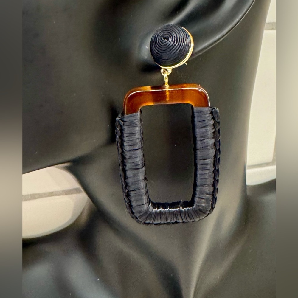 J.Crew Oversized Wrapped Drop Earrings – Black & Tortoise – EUC NEW backs
